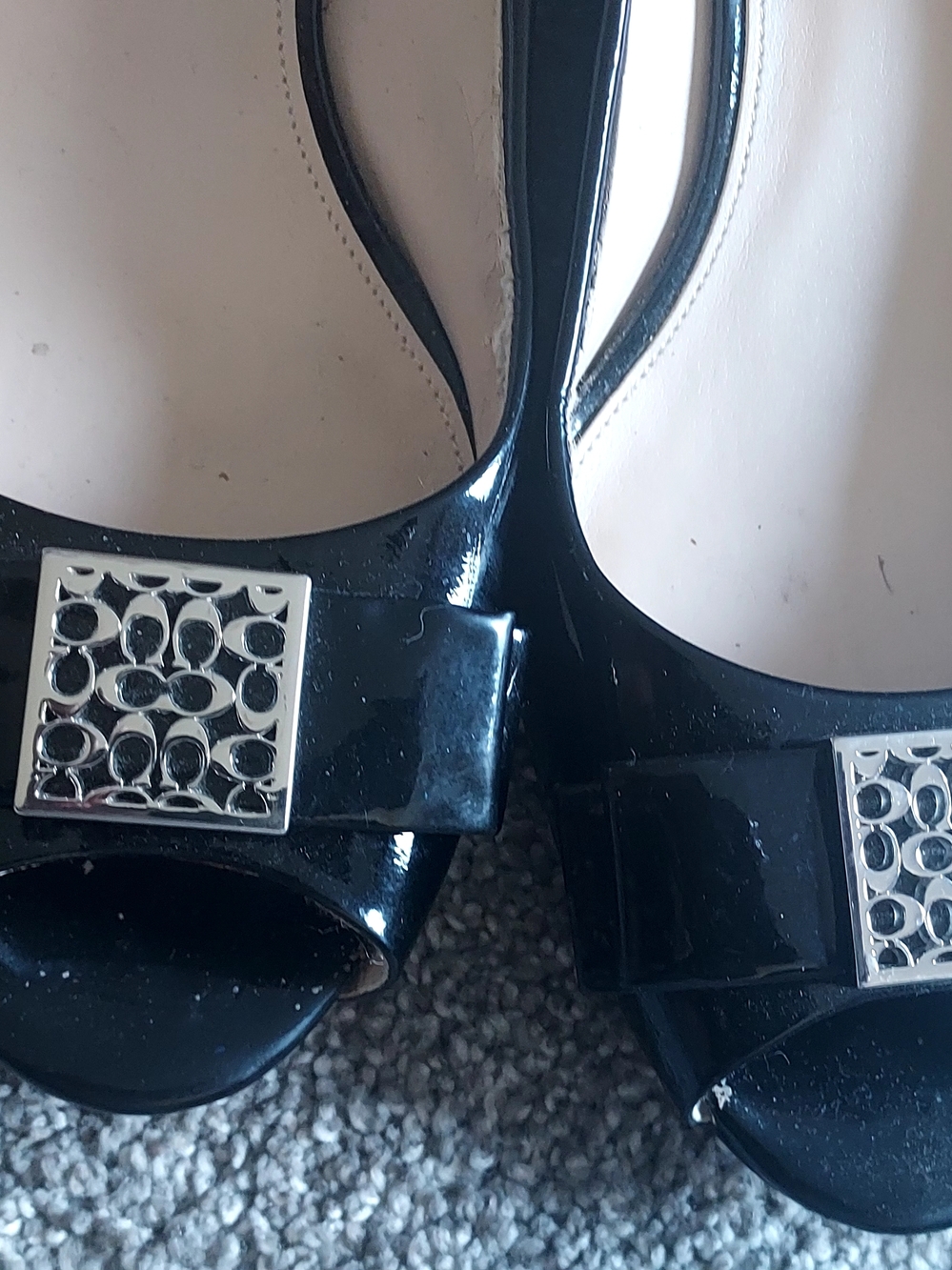 Michael Kors Leather Heels And Coach Black Patent Leather Wedge Logo Hardware - Picture 3 of 4